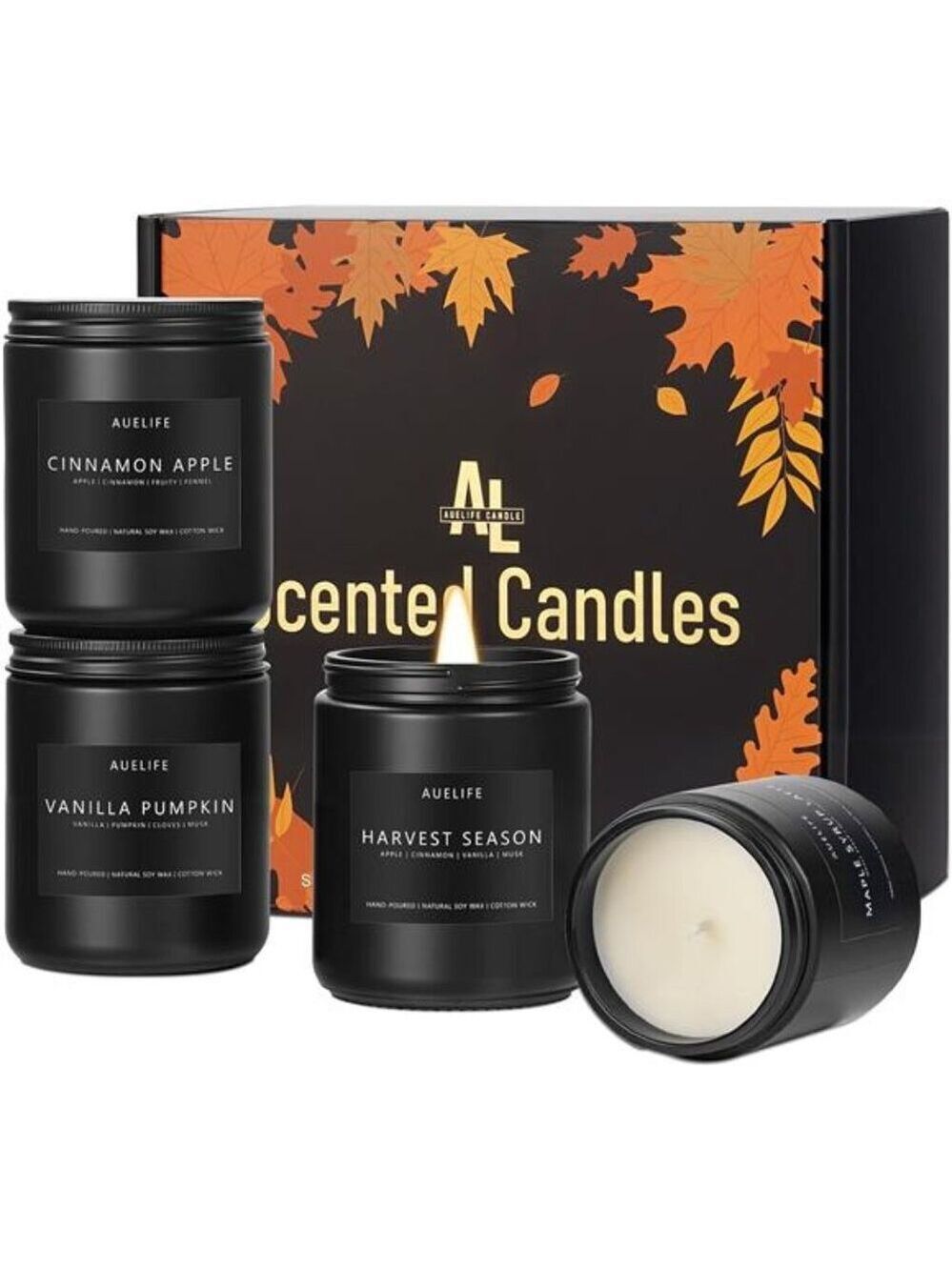 Fall Candles 4 Pack Soy Scented Candles Vanilla Pumpkin Cinnamon Apple Gift Set